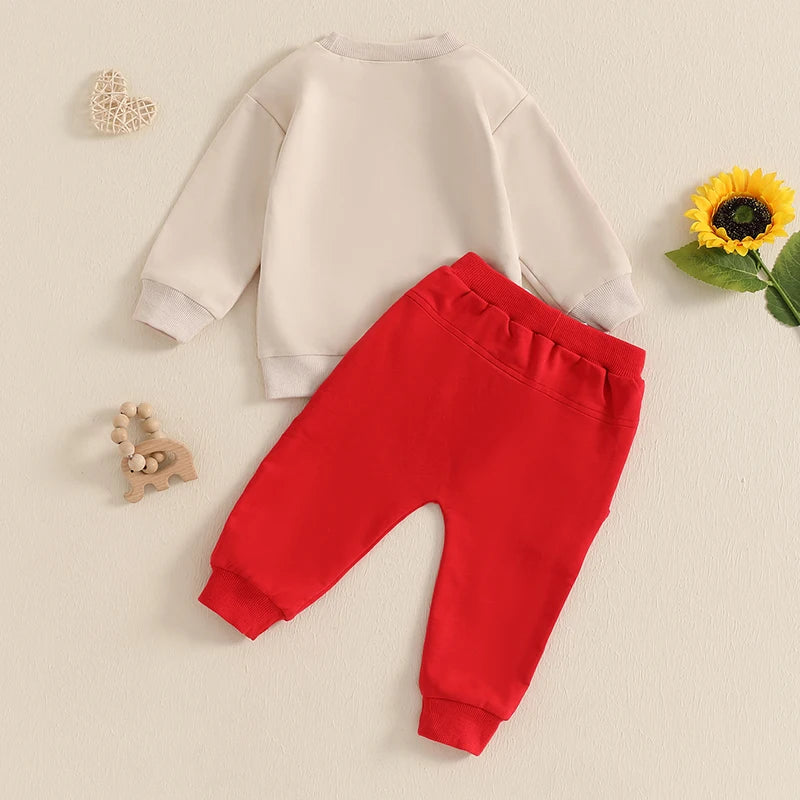 Baby Toddler Boys Girls 2Pcs Snacks Are My Love Language Valentine's Day Outfit Letter Print Long Sleeve Top and Elastic Pants Jogger Set Valentines