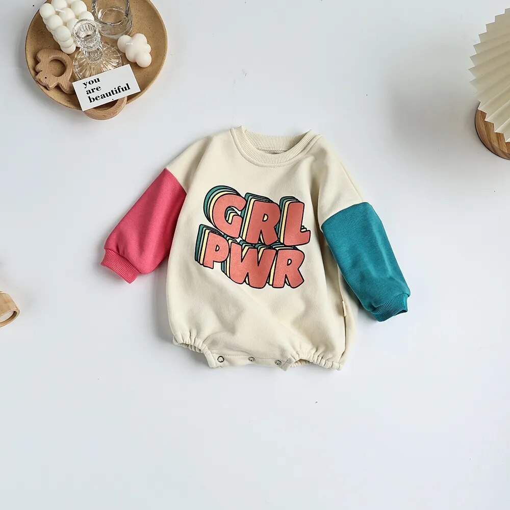 GIRL POWER Patchwork Sweater Bodysuit Romper