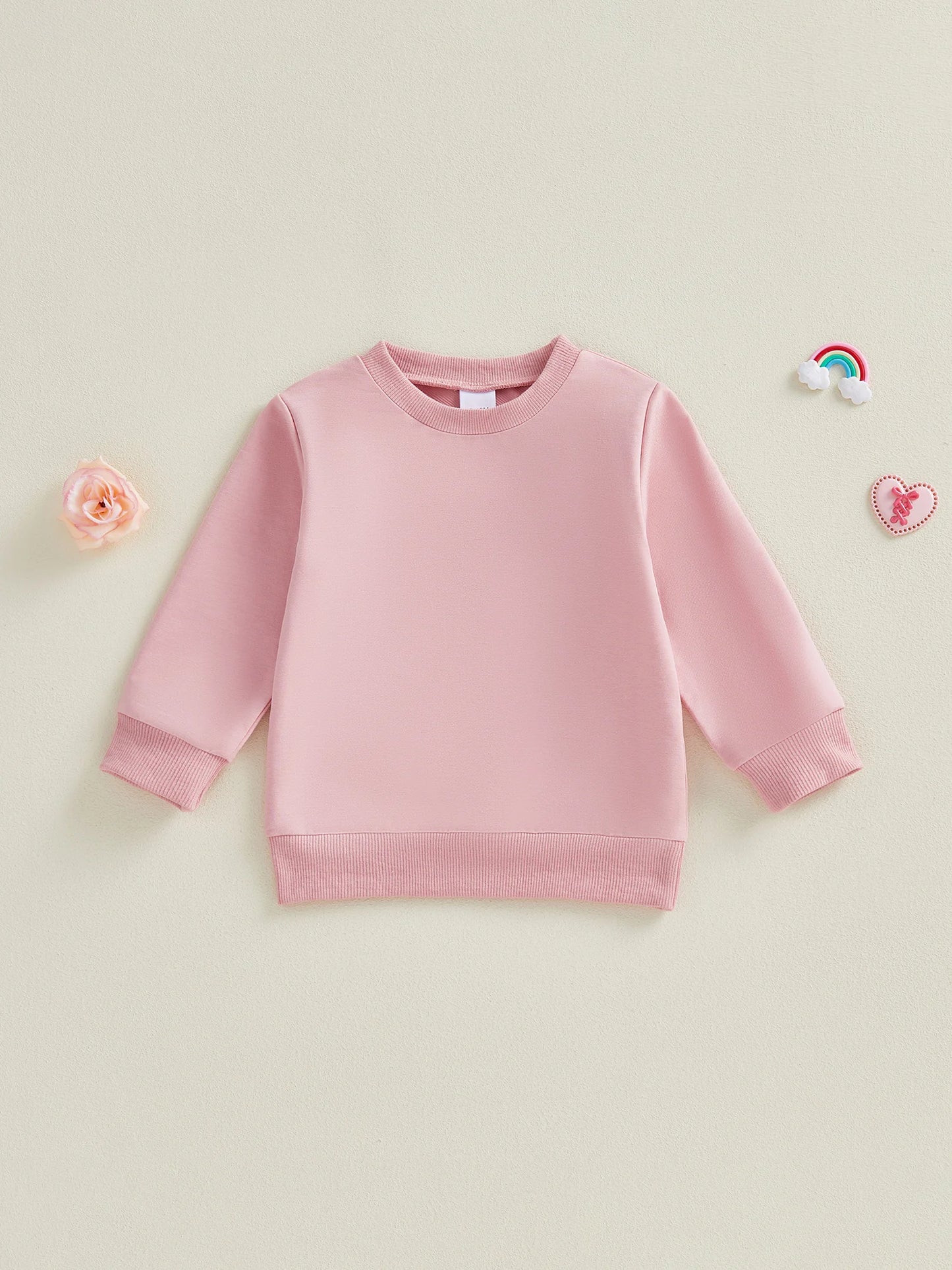 Baby Toddler Girls Boys Spring Fall Casual Loose Fit Stylish Solid Color Crew Neck Long Sleeve Pullover Top