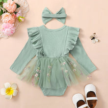 Load image into Gallery viewer, Baby Toddler Girls 2Pcs Outfit Floral Mesh Ruffles Long Sleeve Romper Dress Skirt Tutu and Headband Set
