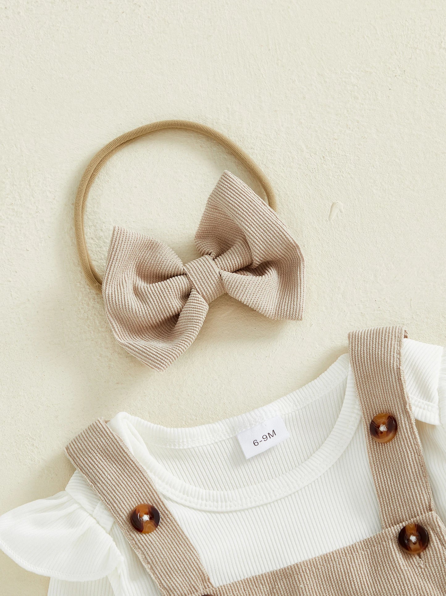 Baby Girls 3Pcs Outfit Ruffle Long Sleeve Crew Neck Romper Overall Bow Dress and Headband Set