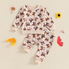 Load image into Gallery viewer, Baby Toddler Girls 2Pcs Fall Jogger Set Long Sleeve O Neck Bow Print Top Drawstring Pants Outfit
