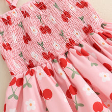 Load image into Gallery viewer, Baby Girl 2Pcs Summer Outfit Sleeveless Tie Strap Cherry Print Romper Skirt Dress with Headband Set
