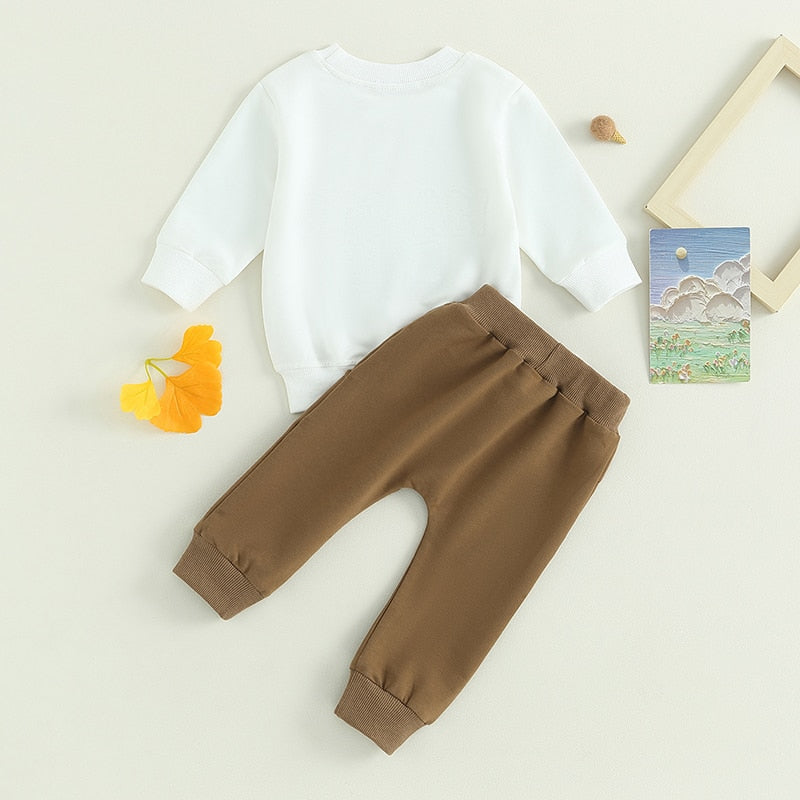 Baby Toddler Boys Girls 2Pcs Fall Clothes Sets Long Sleeve Mamas Boy Embroidery Tops Pant