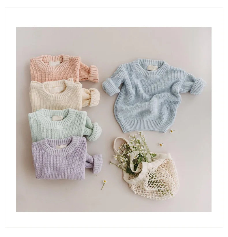 Newborn Baby Sweater Kid Boy Girl Winter Clothes Warm Thick Knit Pullover Top Infant Long Sleeve Basic Knitwear Outfit