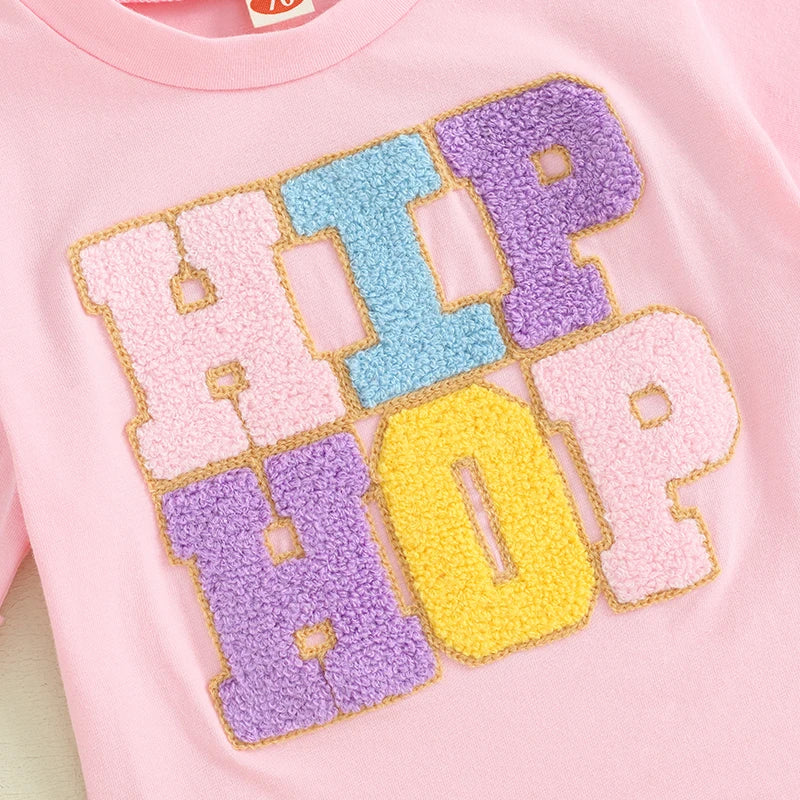 Baby Toddler Boy Girl 2Pcs Easter Set HIP HOP Letter Embroidery Short Sleeve T-Shirt with Solid Color Short Outfit