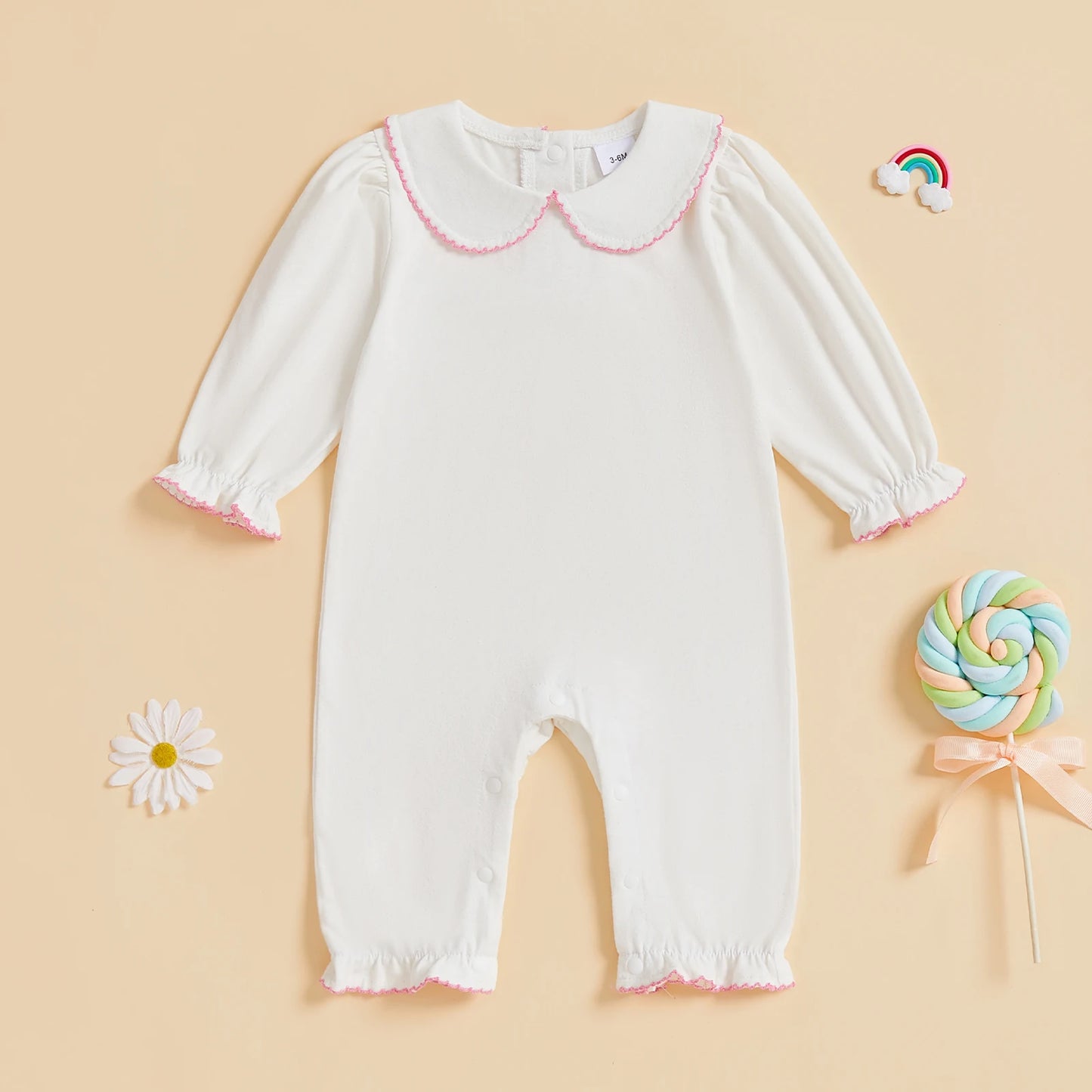 Baby Girls Jumpsuit Long Sleeve Doll Collar Frills Fall Casual Romper Clothes for Daily