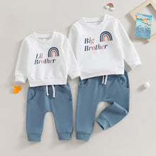 Load image into Gallery viewer, Baby Toddler Boys 2Pcs Long Sleeve Letter Print Lil Big Brother Rainbow Crew Neck Pullover Top +Jogger Pants Clothes Sibling Matching Set
