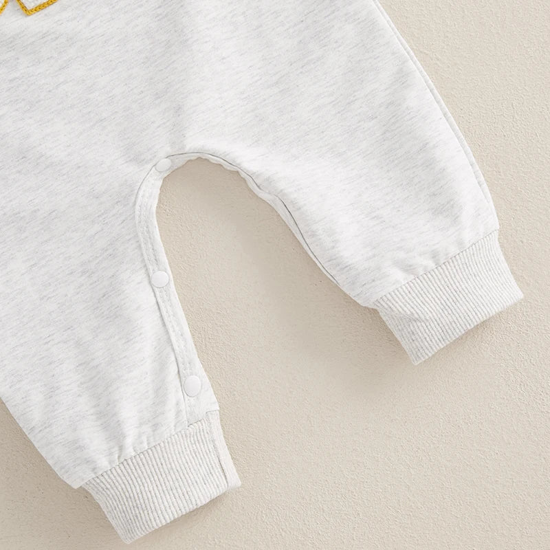 Baby Girl Boy Fall Romper GAME DAY Letter Football Embroidery Long Sleeve Full Length Jumpsuit