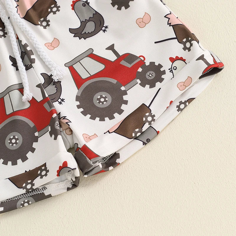 Baby Toddler Boys 2Pcs Clothes Set Tractor Print Short Sleeve Top with Elastic Waist Shorts Set Summer Outfit