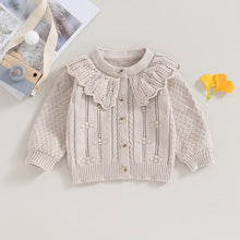 Load image into Gallery viewer, Baby Toddler Girls Knitted Cardigan Sweater Doll Collar Crochet Button Closure
