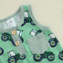 Load image into Gallery viewer, Baby Boys Summer Romper Casual Farm Tractor Print Sleeveless Jumpsuit Bodysuit
