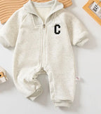 Letter C Print Long Sleeve Jumpsuit Romper