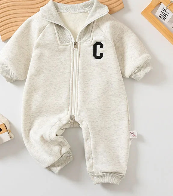 Letter C Print Long Sleeve Jumpsuit Romper