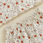 Baby Toddler Girls 2Pcs Set Floral Print Lettuce Trim Short Sleeve T-shirt Top Elastic Waist Shorts Summer Clothes Outfit