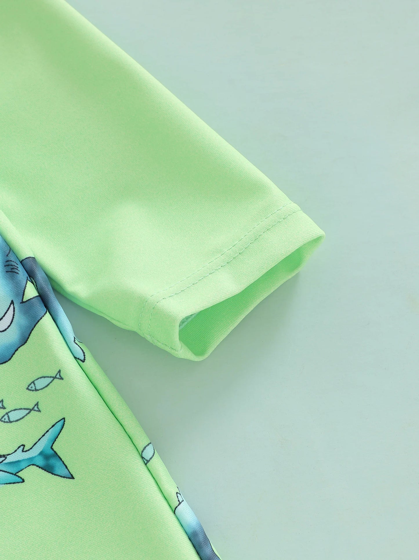 Baby Toddler Boys 2Pcs Casual Shark Print Zipper Long Sleeve Bathing Suit Romper with Swim Cap Set