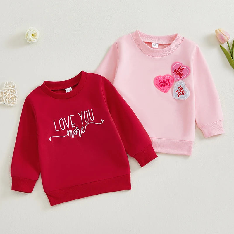 Baby Toddler Girls Boys Love You More / Candy Hearts Valentine's Day Letter Heart Long Sleeve Round Neck Valentines Tops