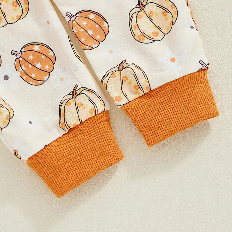 Baby Toddler Girls Boys 2Pcs Fall Set Pumpkin Print Long Sleeve Round Neck Top Long Pants Outfit