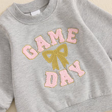 Load image into Gallery viewer, Toddler Kids Girl Game Day Bow Embroidery Football Long Sleeve Round Neck Pullover Fall Top
