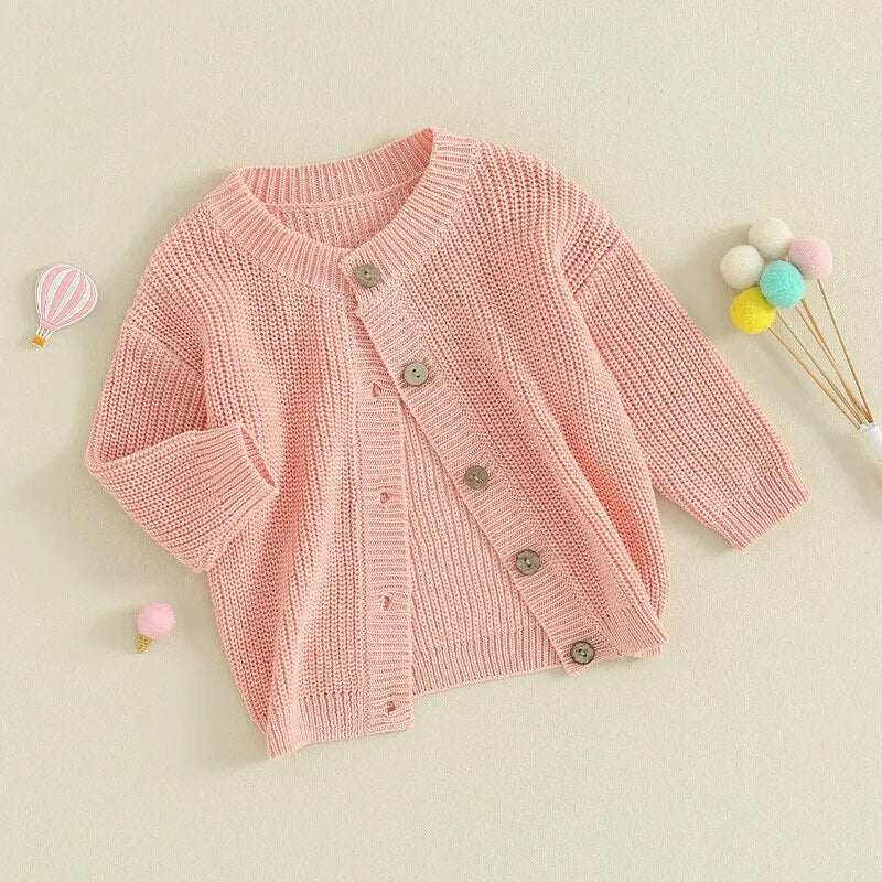 Baby Boys Girls Button Up Sweater Solid Color Loose Long Sleeve Knitwear Cardigan