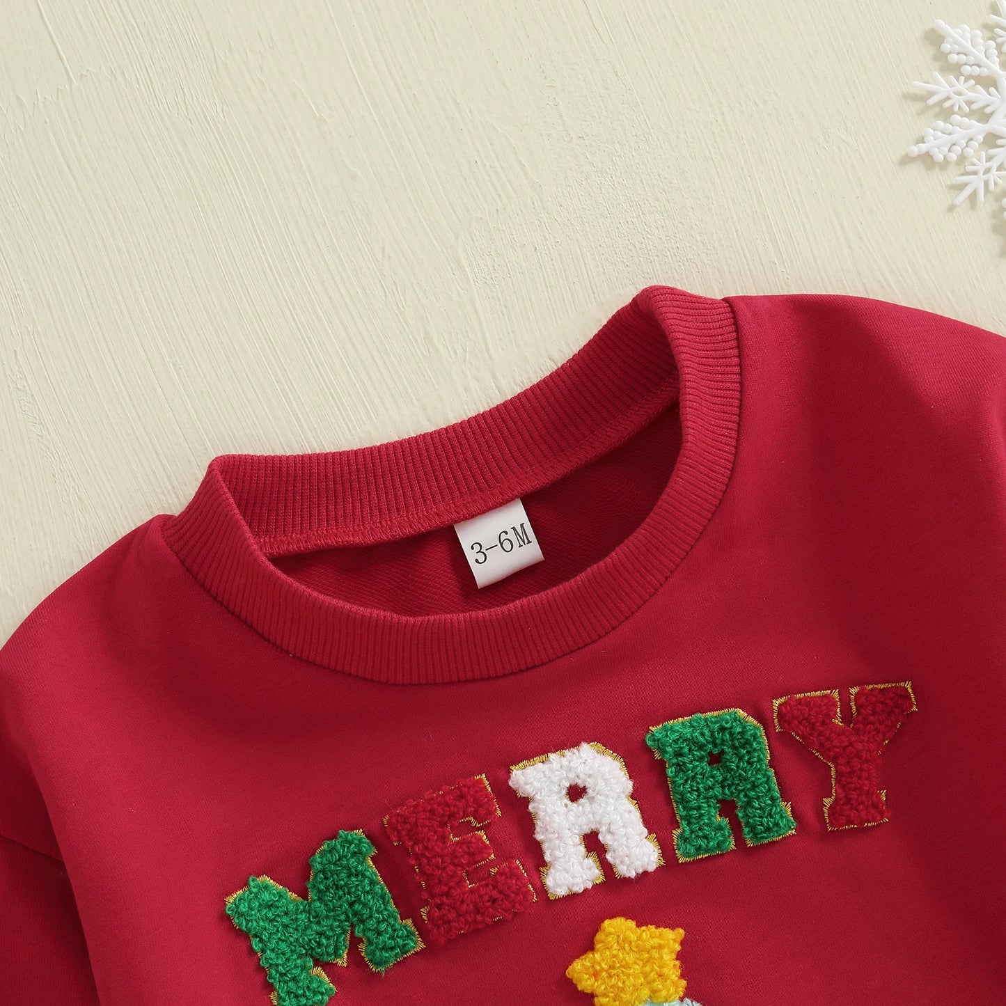 Baby Girl Boy Merry Romper Long Sleeve Round Neck Letter Christmas Tree Embroidery Bubble Jumpsuit