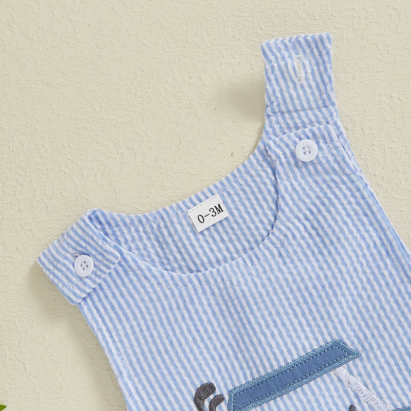 Baby Boys Jumpsuit Sleeveless Crew Neck Striped Embroidery Golf Cart Summer Romper