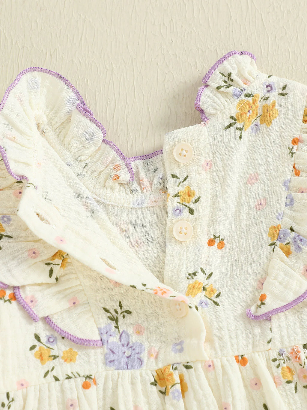 Baby Girl Fall Bubble Romper Floral Print Long Sleeve Frill Mock Neck Ruffled Jumpsuit