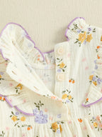 Baby Girl Fall Bubble Romper Floral Print Long Sleeve Frill Mock Neck Ruffled Jumpsuit
