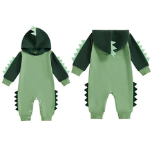 Load image into Gallery viewer, Baby Boys Romper Hooded Dinosaur Shaped Contrast Color Long Sleeve Fall Bodysuit Jumpsuit
