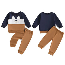 Load image into Gallery viewer, Baby Toddler Boy 2Pcs Fall Outfit Contrast Color Long Sleeve Bear Top and Solid Color Pants Set
