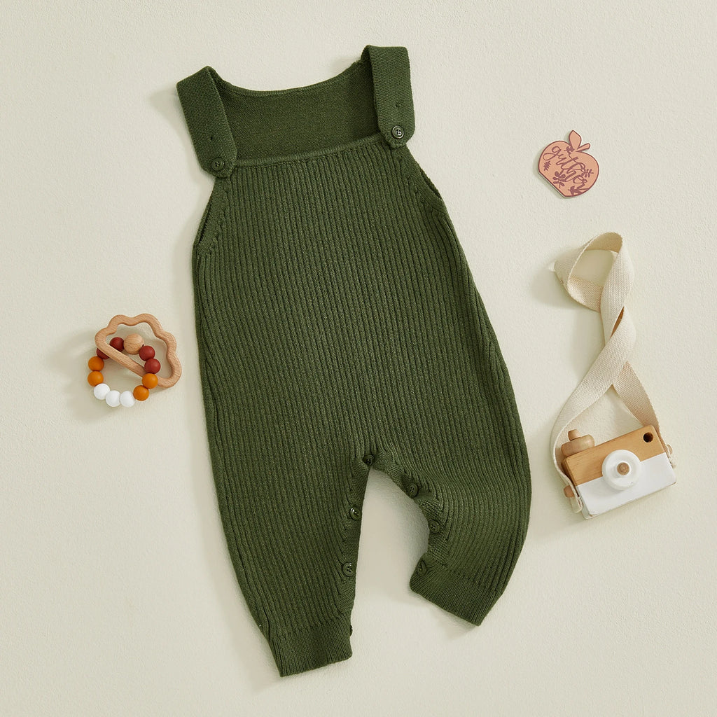 Baby Boys Girls Knit Jumpsuit Sleeveless Square Neck Solid Color Rompers Overalls