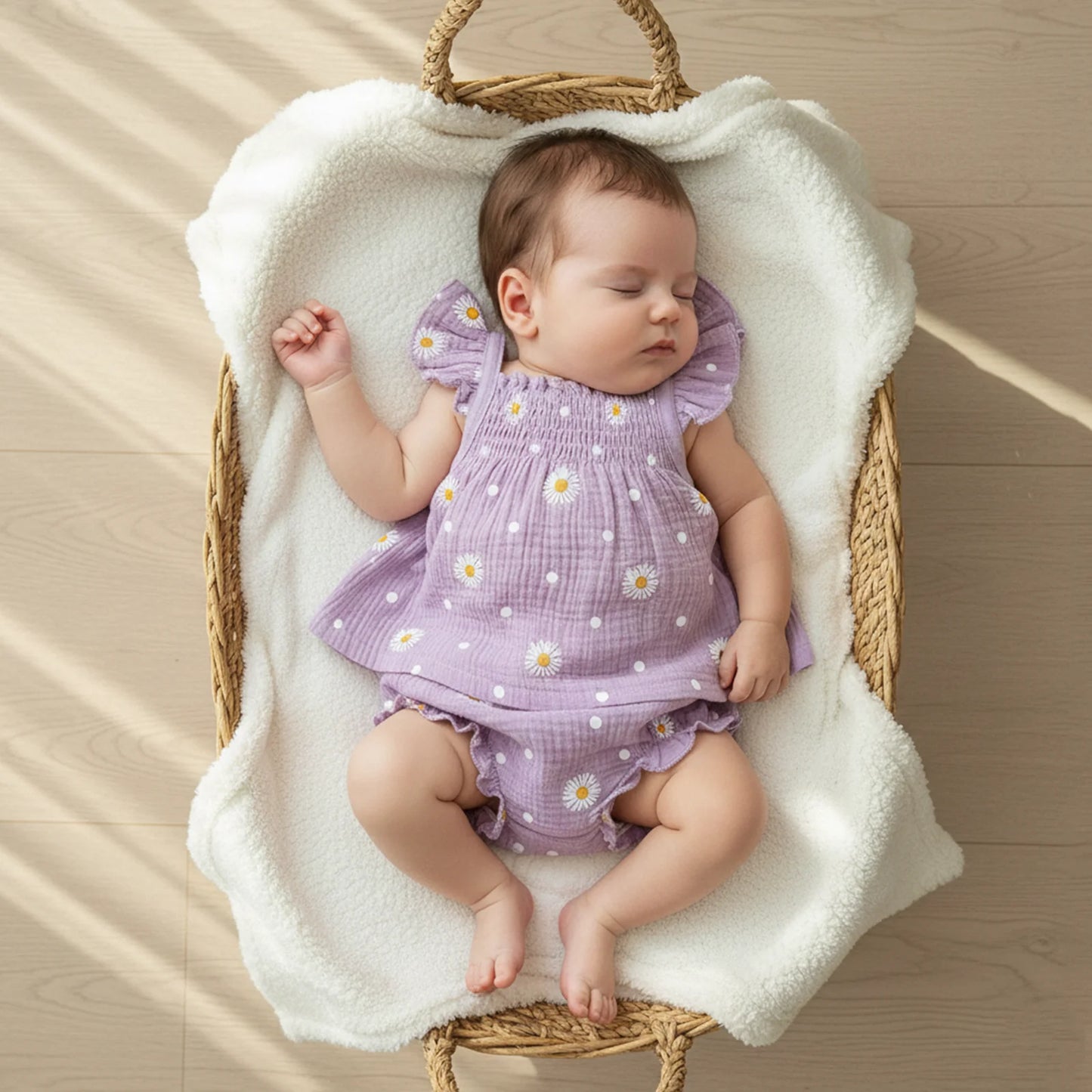 Baby Toddler Girls 2Pcs Summer Outfit Sleeveless Square Collar Daisy Print Ruffled Top and Bloomers Shorts 2 Piece Set