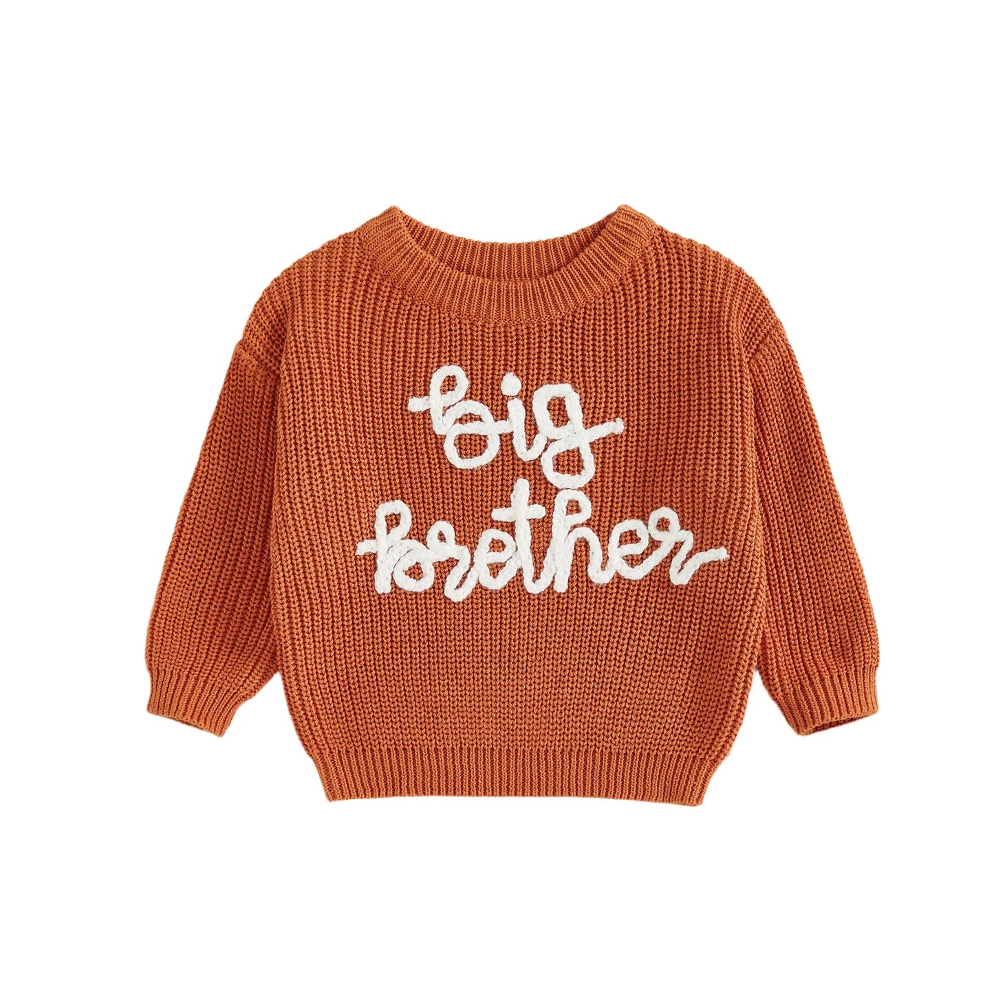 Toddler Boy Big Brother Fall Sweater Letter Embroidered Crewneck Long Sleeve Pullover Chunky Knit Tops