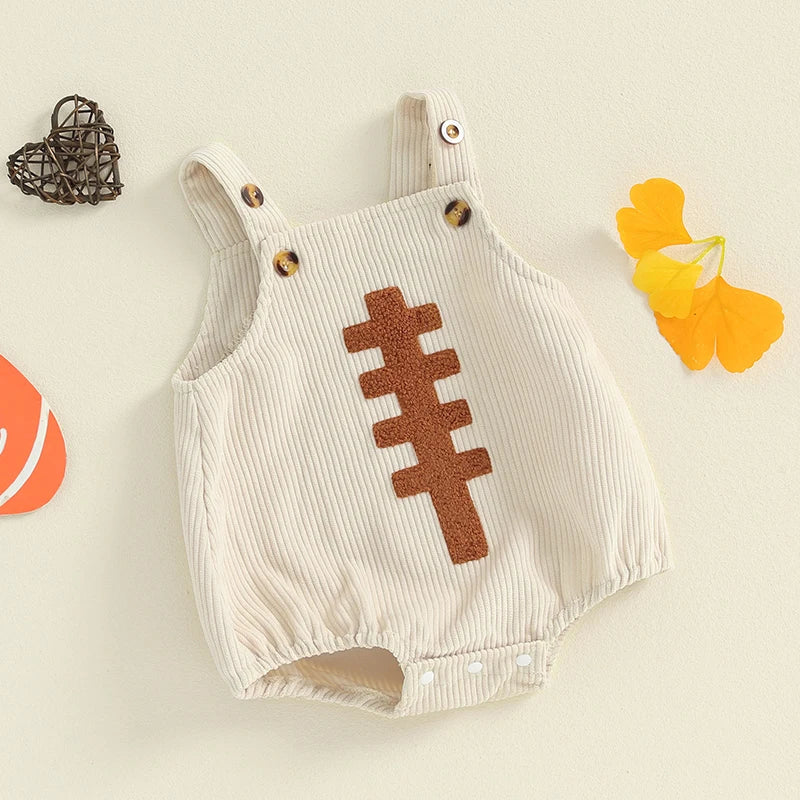 Baby Boys Girls Corduroy Overalls Sleeveless Football Embroidery Romper Fall