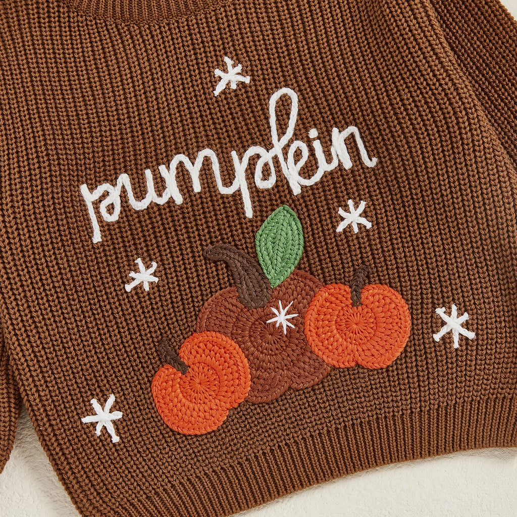Baby Toddler Kids Boys Girls Halloween Fall Sweater Long Sleeve Round Neck Pumpkin/ Pumpkin Season Truck/Ghost Embroidery Knit Top