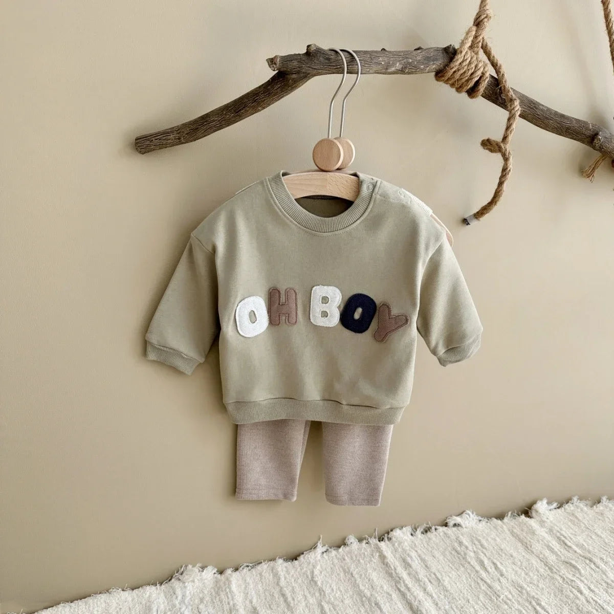 Baby Toddler Boys 2Pcs Oh Boy Set Letter Pattern Long Sleeve Top + Pants Outfit