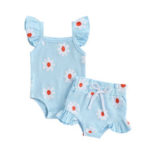 Load image into Gallery viewer, Toddler Baby Girl 2Pcs Bodysuit Floral Print Flutter Sleeve Ruffle Shorts Summer Bodysuit Set
