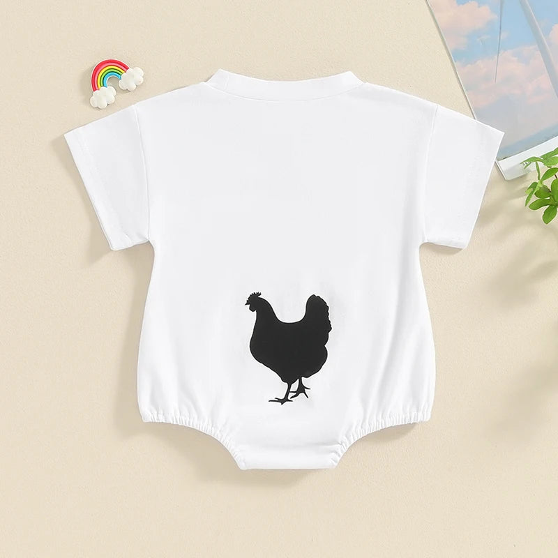 Baby Girls Boys Romper Round Neck Short Sleeve Letter Print Guess What Chicken Butt Print Jumpsuit Outfit