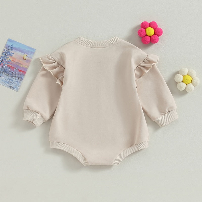 Baby Boy Girl Bodysuit Ruffle Long Sleeve Round Neck Solid Color Jumpsuit Romper