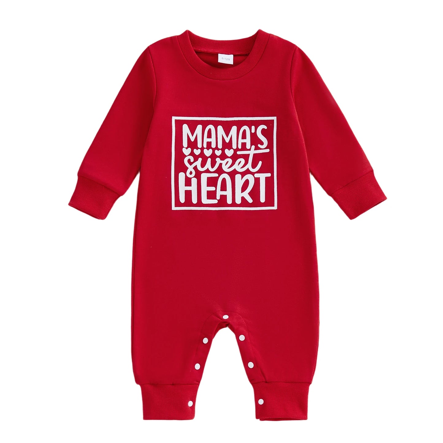Baby Boy Girl Mama's Sweet Heart Valentine's Day Romper Crew Neck Long Sleeve Letters Heart Print Jumpsuit
