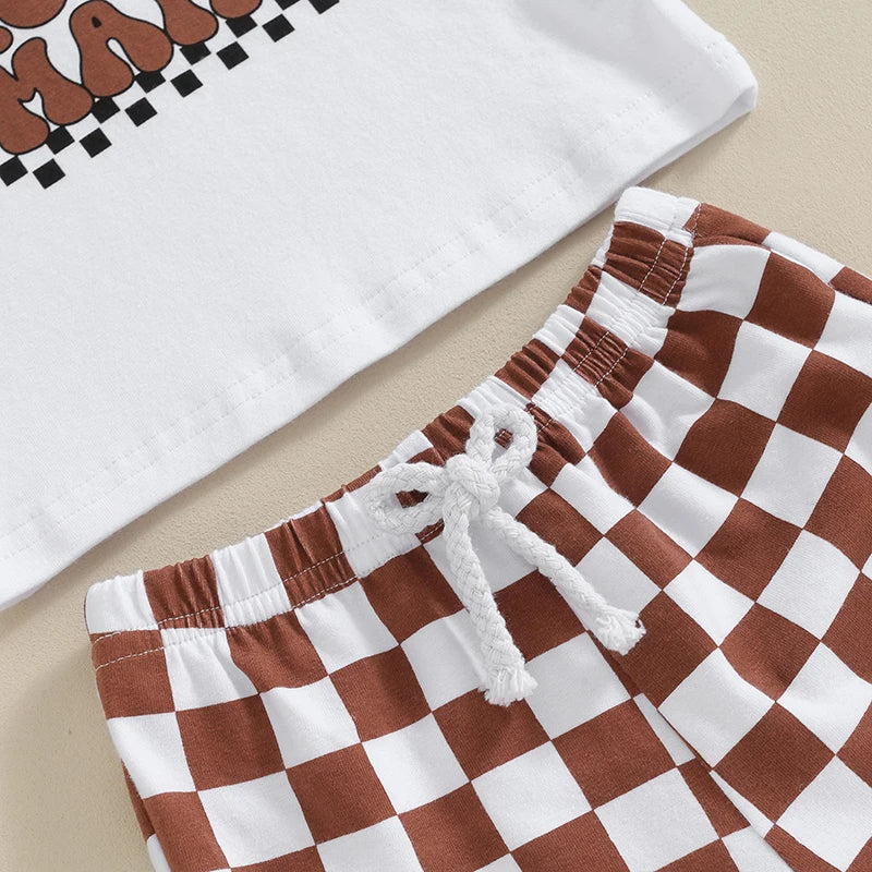 Baby Toddler Boy Girl 2Pcs Outfits I Get It From My Mama Letter Print Sleeveless Tank Top and Checkerboard Shorts Set Clothes