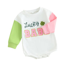 Load image into Gallery viewer, Baby Girl Boy Romper Contrast Color Long Sleeve Letter Lucky Babe Bodysuit St. Patrick&#39;s Day Clothes
