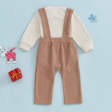 Load image into Gallery viewer, Baby Toddler Boys Girls 2Pcs Christmas Outfit Deer Embroidery Crew Neck Long Sleeve Rompers Suspender Overalls Pants Set
