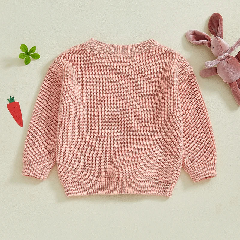 Baby Toddler Girls Sweater Easter Clothes Bunny Rabbit Flower Embroidery Crew Neck Long Sleeve Spring Pullover Top