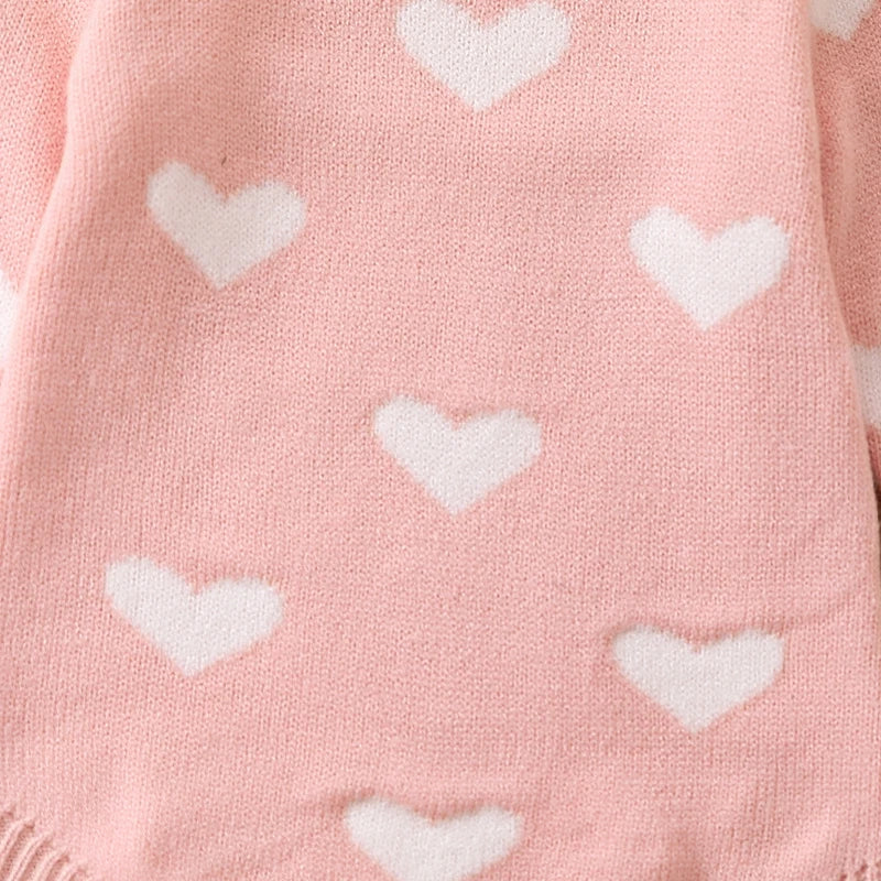 Baby Toddler Girl Knit Sweater Romper Long Sleeve Heart Print Jumpsuit Valentine's Day