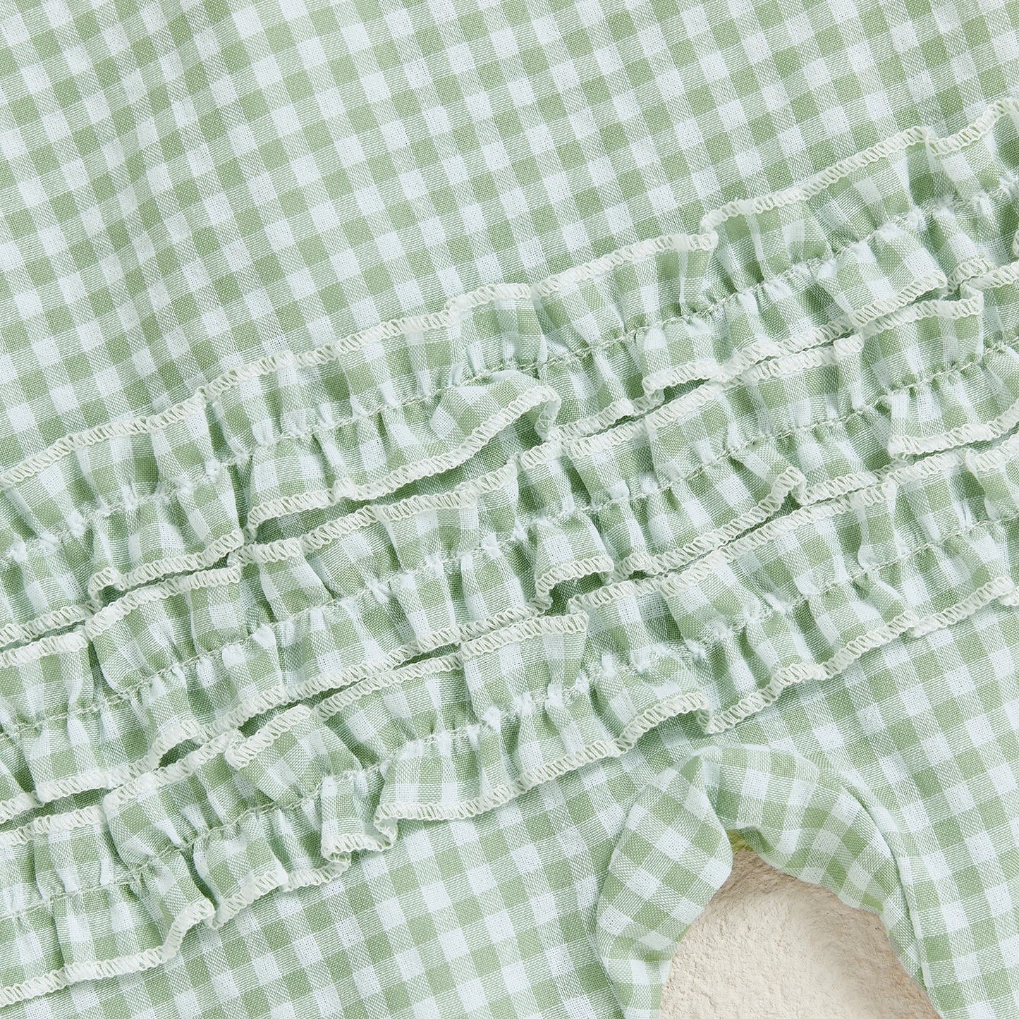 Baby Girl 2Pcs Fall Footies and Headband Set Plaid Ruffled Trim Zip Front Long Sleeve Zipper Romper