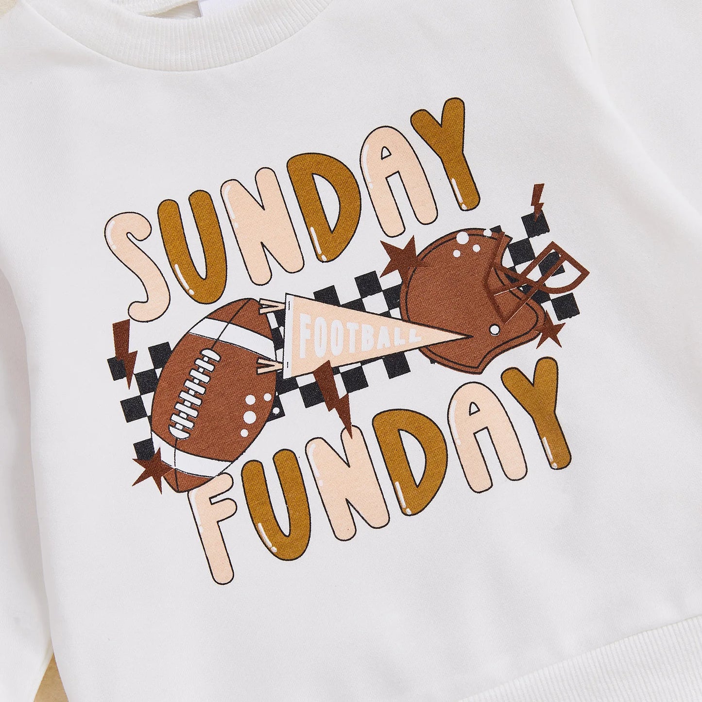 Baby Toddler Boys Girls Long Sleeve Crew Neck Letters Football Sunday Funday Game Day Pullover Top