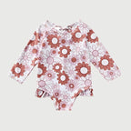 Long Sleeve Printed Ruffle Swimsuit