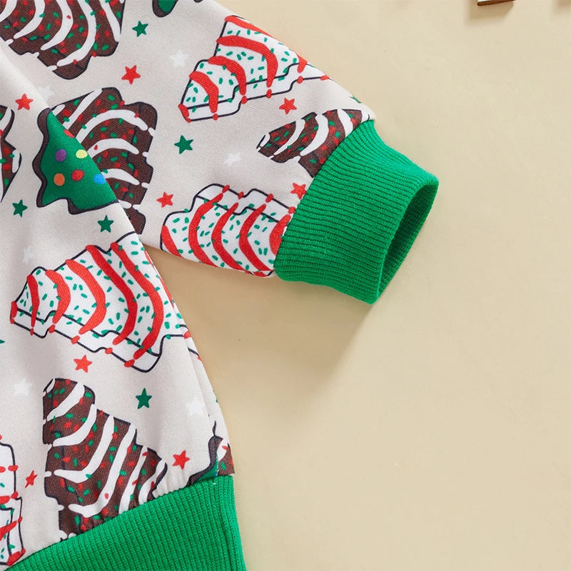 Baby Toddler Boys Girls 2Pcs Outfit Christmas Tree Print Long Sleeve Crewneck Top and Elastic Pants Jogger Set