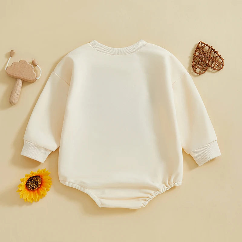 Baby Boy Bubble Romper Valentines Long Sleeve Round Neck Heart Letter Lover Boy Embroidery Bodysuit Valentine's Day